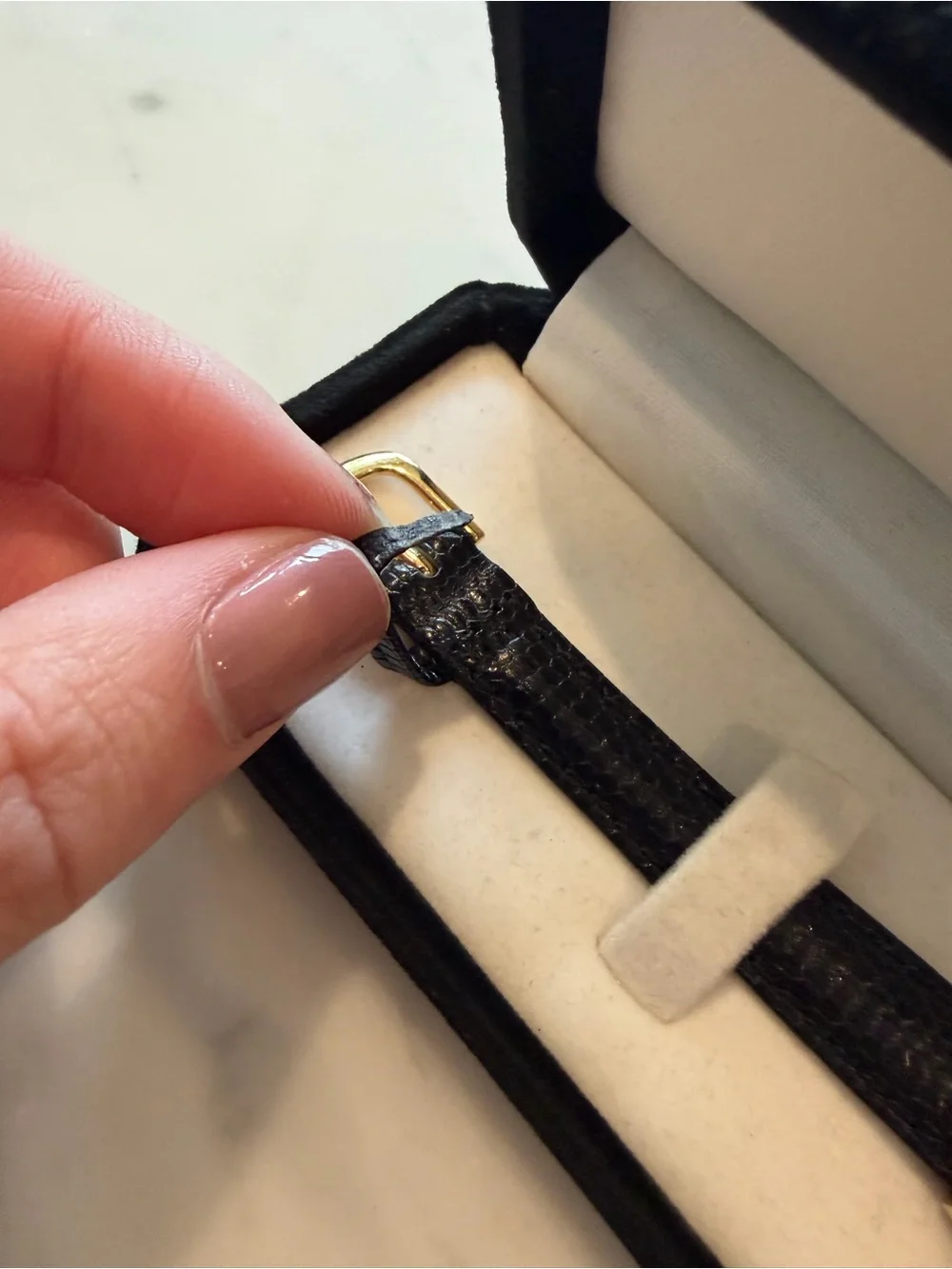 Classic Women's Gold-Tone Watch with Black Leather Strap